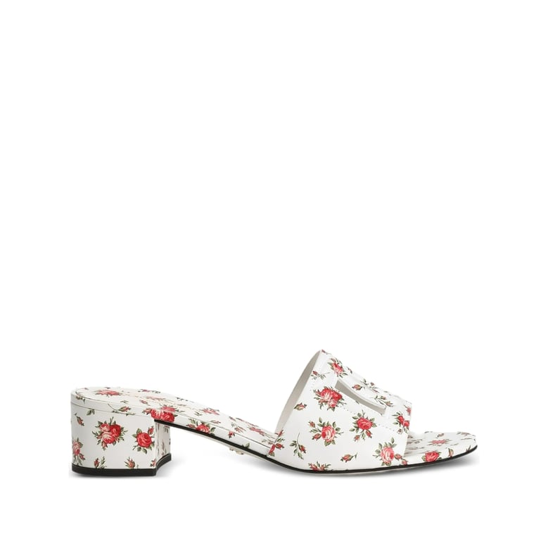 block heel shoes white/red floral print by Selfnex