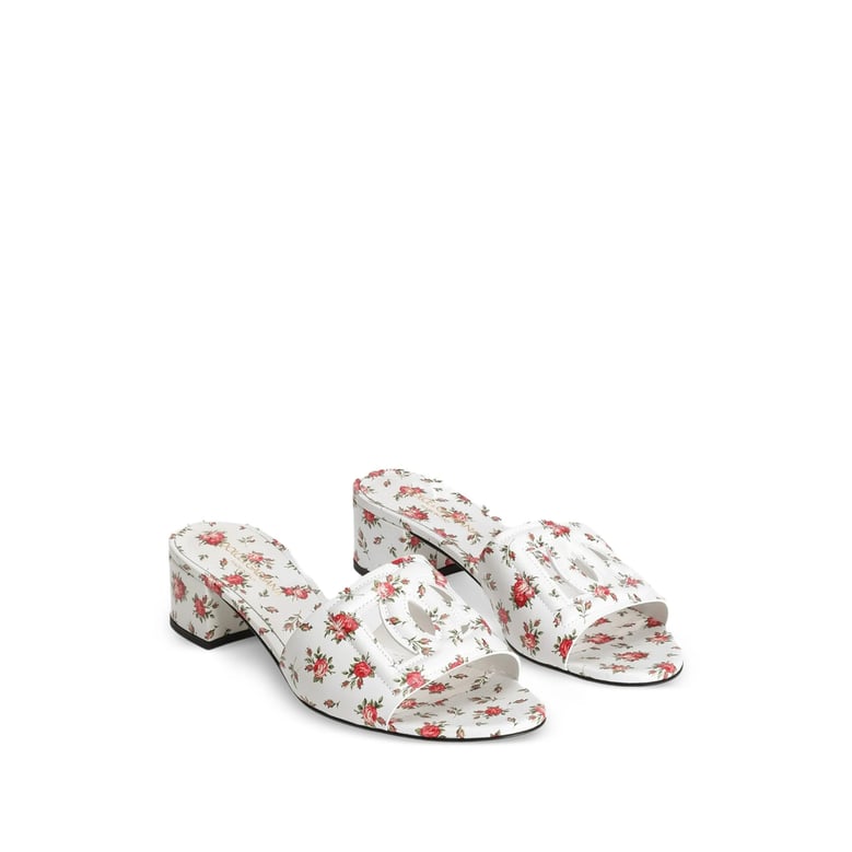 block heel shoes white/red floral print by Selfnex