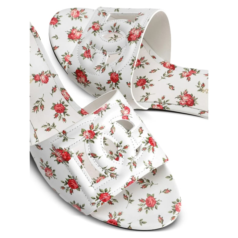 block heel shoes white/red floral print by Selfnex