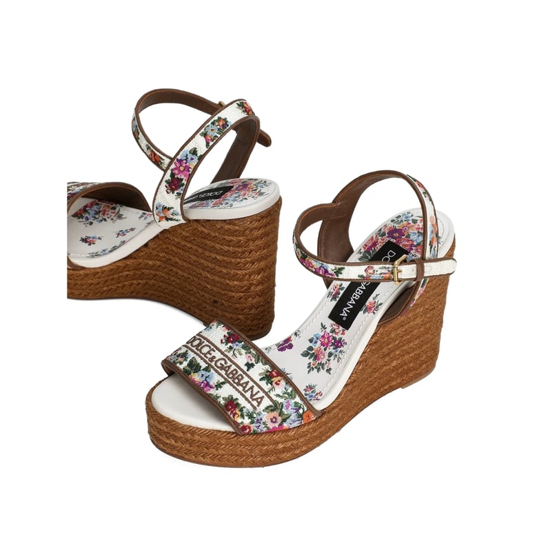 wedge ankle boots white floral by Selfnex