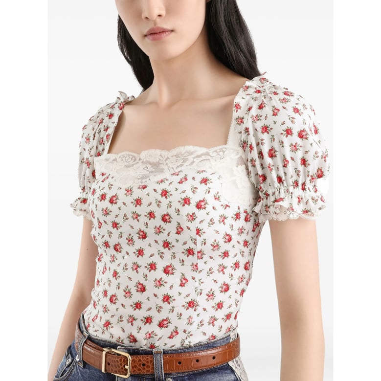 shirt with lace trim white by Selfnex