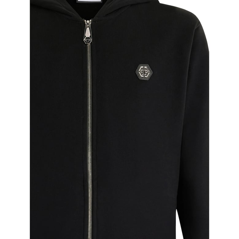 black hooded sweatshirt with logo plaque by Selfnex
