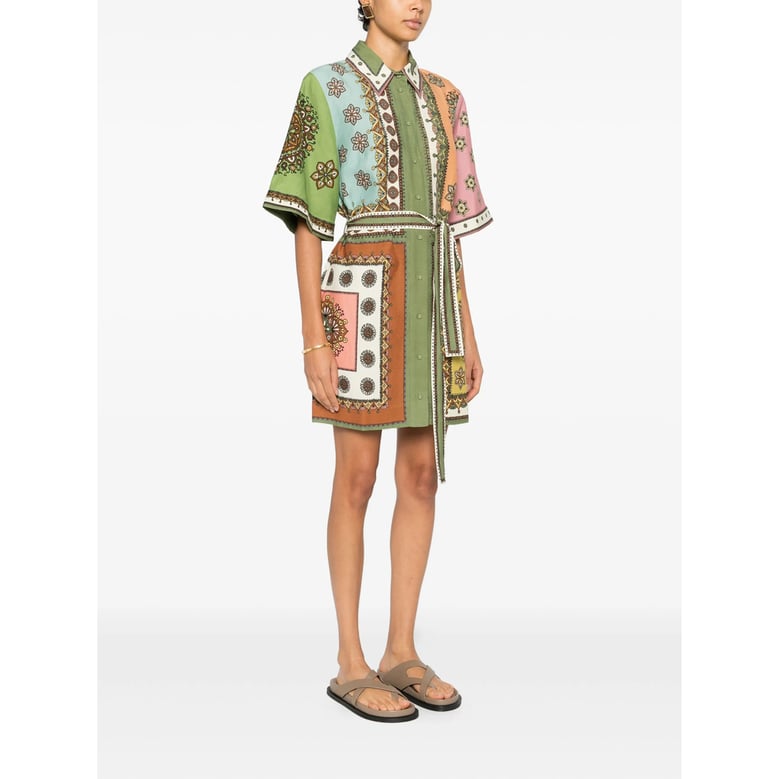 floral print dress with belt by Selfnex