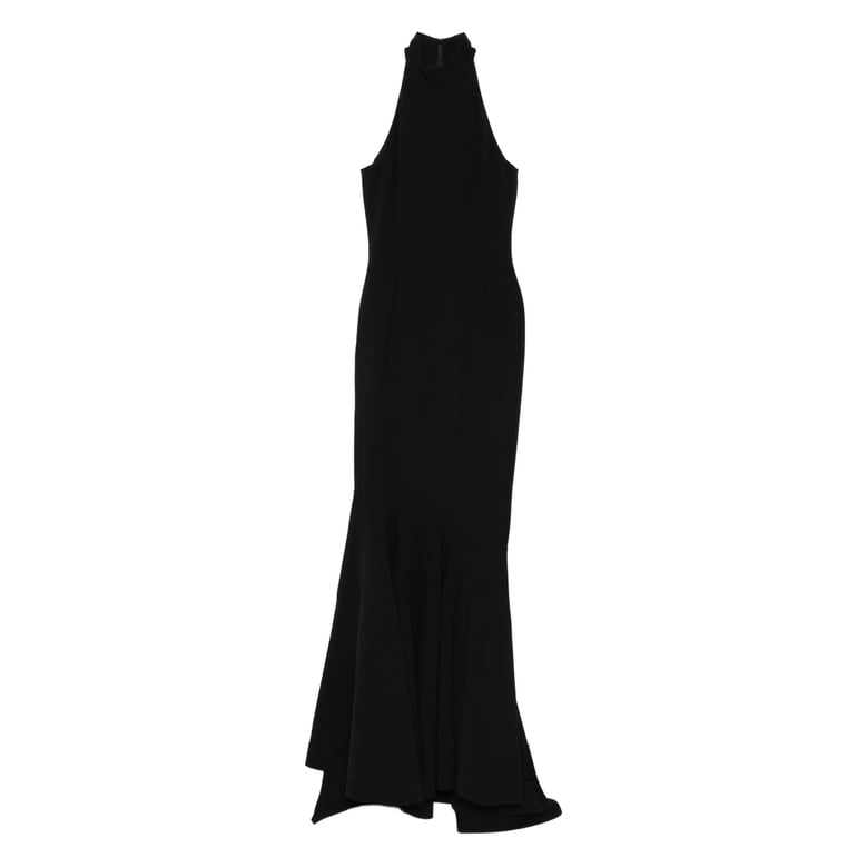 black halterneck flared hem dress by Selfnex