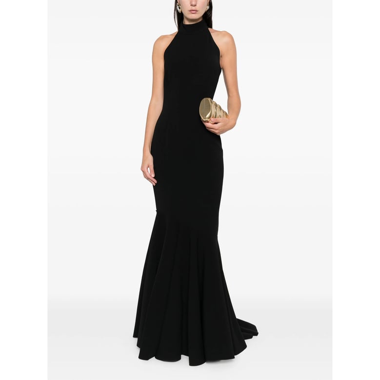 black halterneck flared hem dress by Selfnex