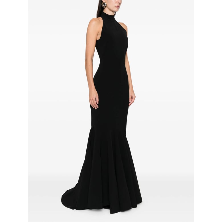 black halterneck flared hem dress by Selfnex
