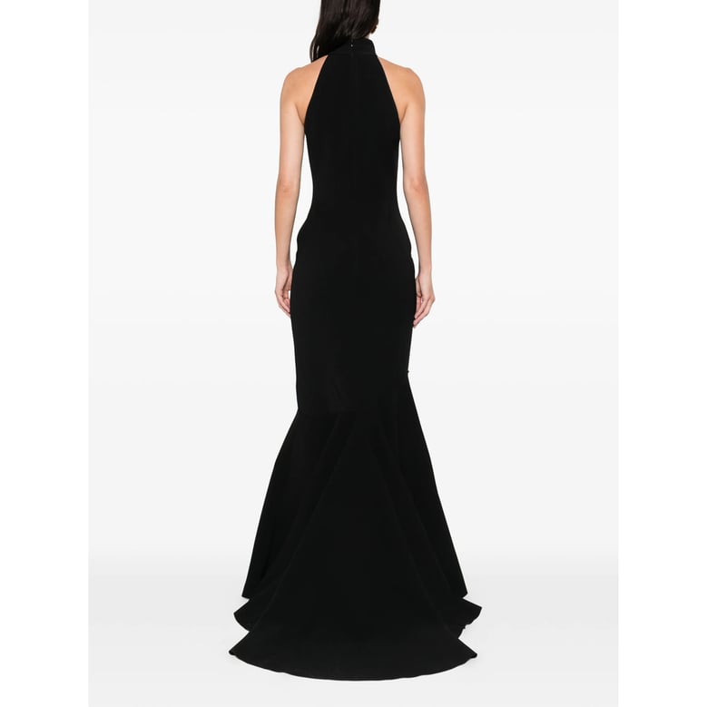 black halterneck flared hem dress by Selfnex