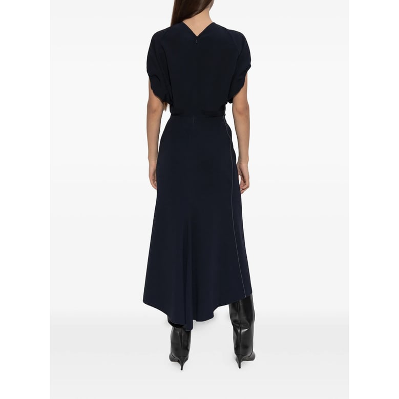 navy blue v-neck midi dress by Selfnex