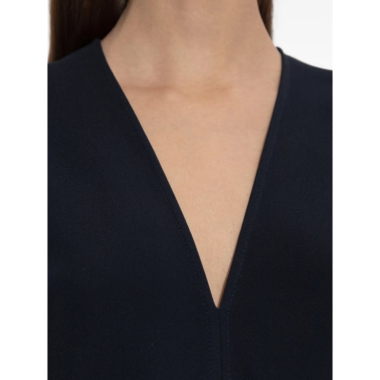 navy blue v-neck midi dress by Selfnex