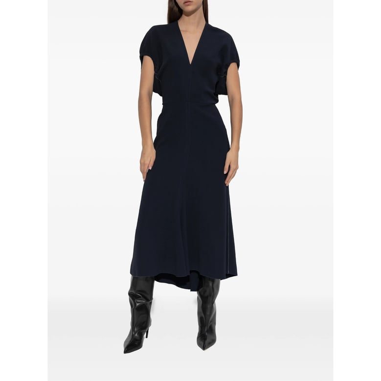 navy blue v-neck midi dress by Selfnex