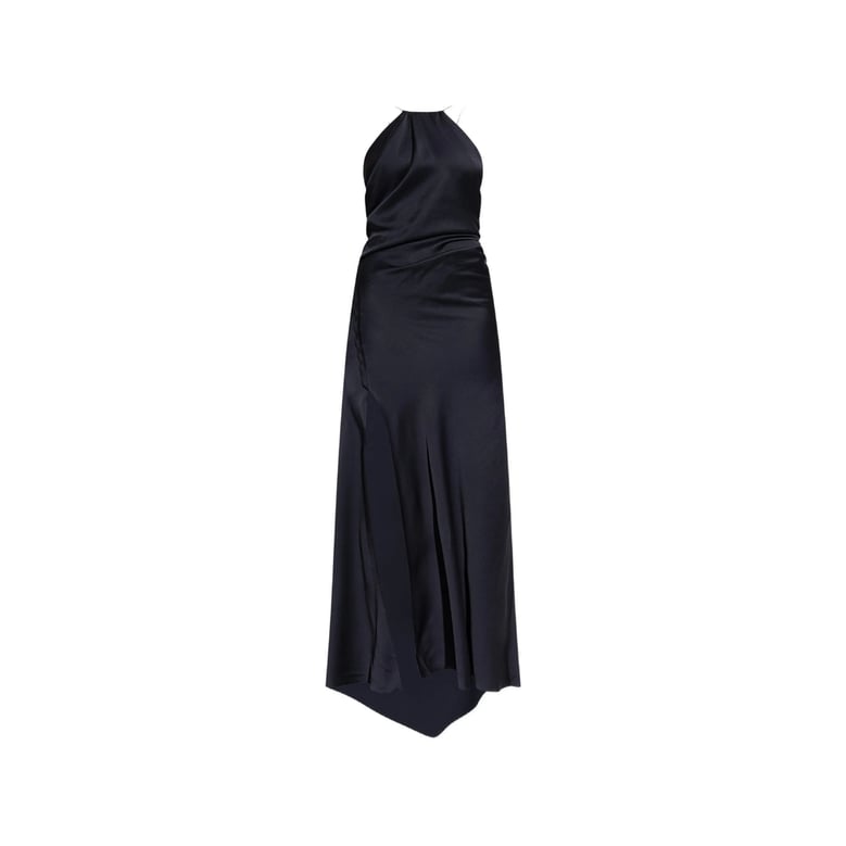 halter neck draped dress with chain detail by Selfnex
