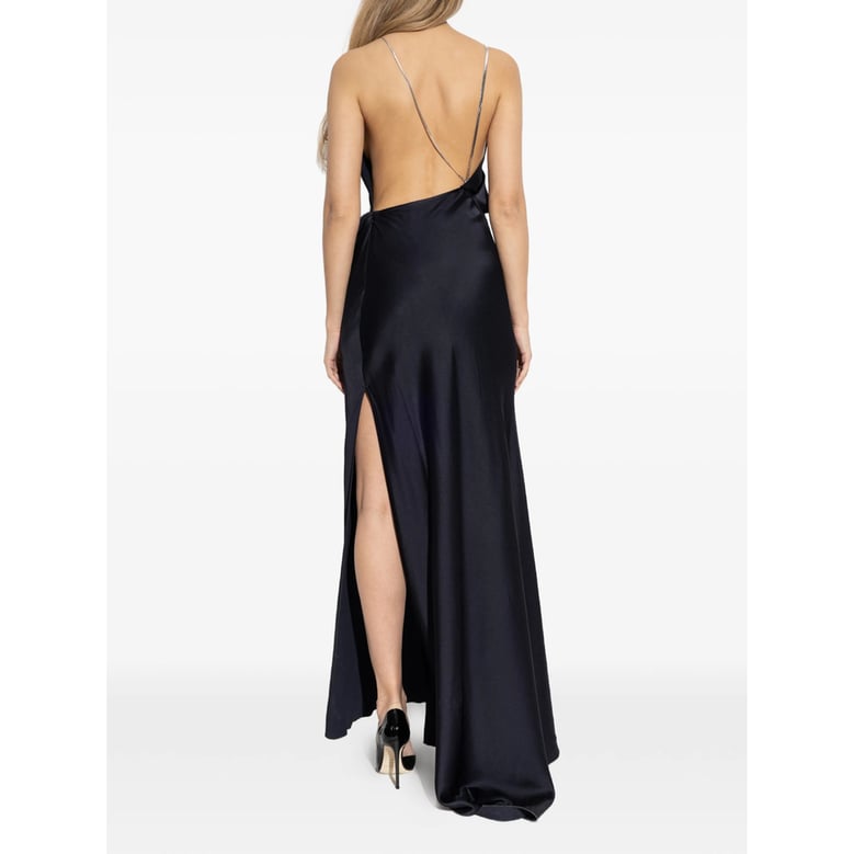 halter neck draped dress with chain detail by Selfnex
