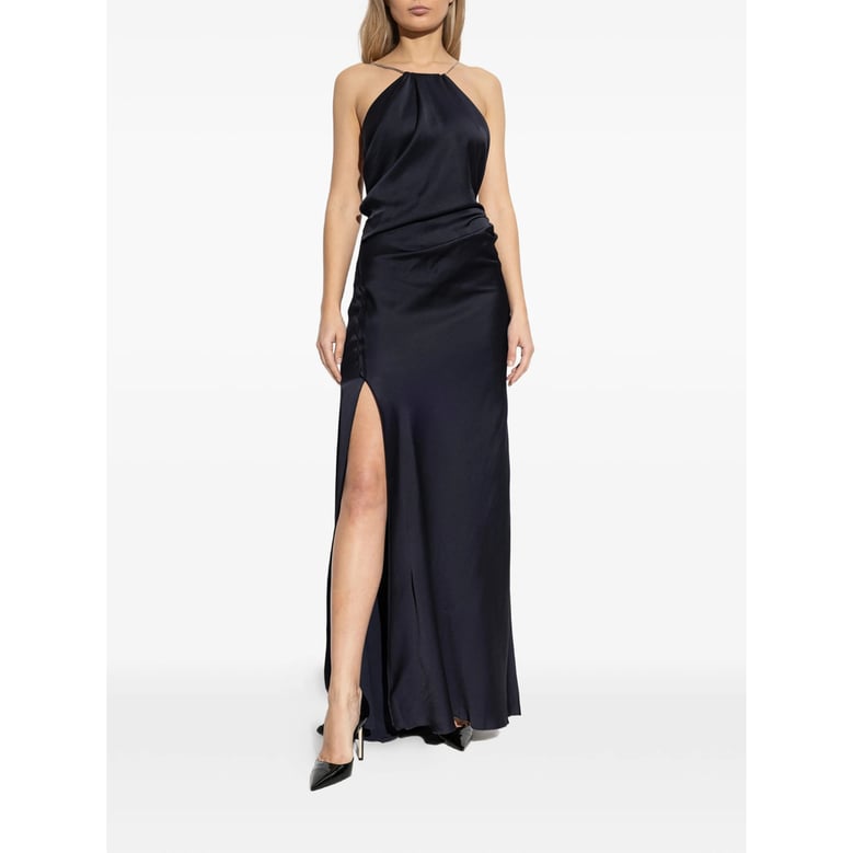 halter neck draped dress with chain detail by Selfnex
