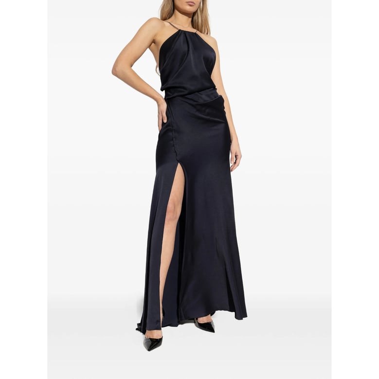halter neck draped dress with chain detail by Selfnex