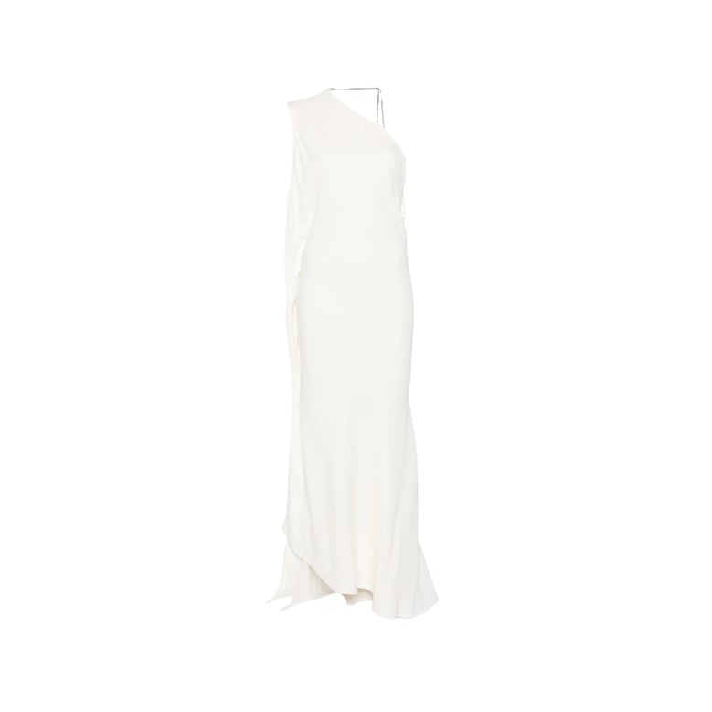 one-shoulder draped dress with chain detail by Selfnex