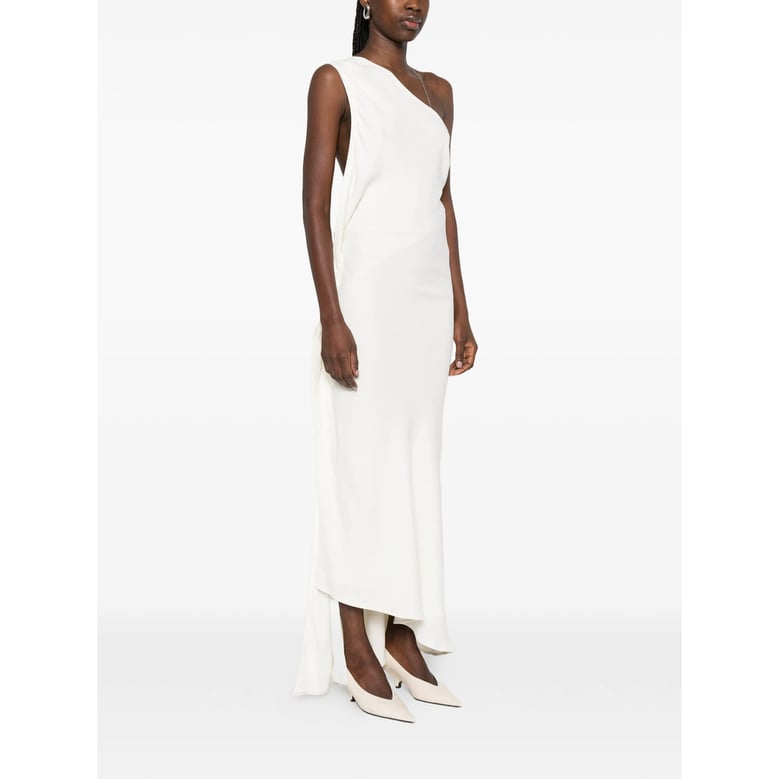 one-shoulder draped dress with chain detail by Selfnex