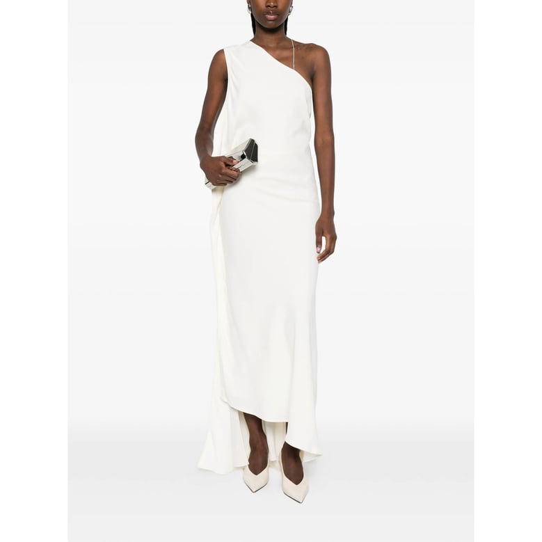 one-shoulder draped dress with chain detail by Selfnex