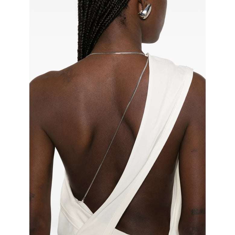 one-shoulder draped dress with chain detail by Selfnex