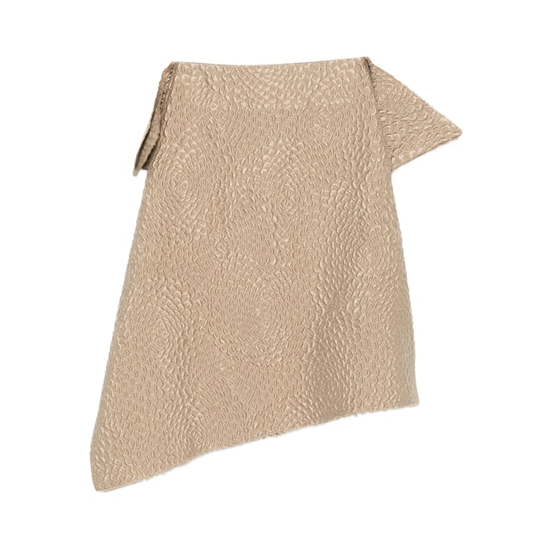 beige textured finish skirt with asymmetric hem by Selfnex