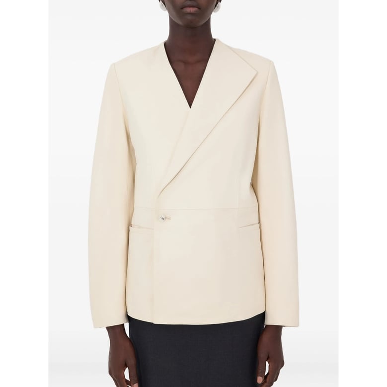 leather outerwear with asymmetrical lapel by Selfnex