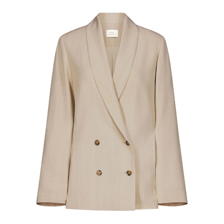 beige wool blend double-breasted jacket by Selfnex
