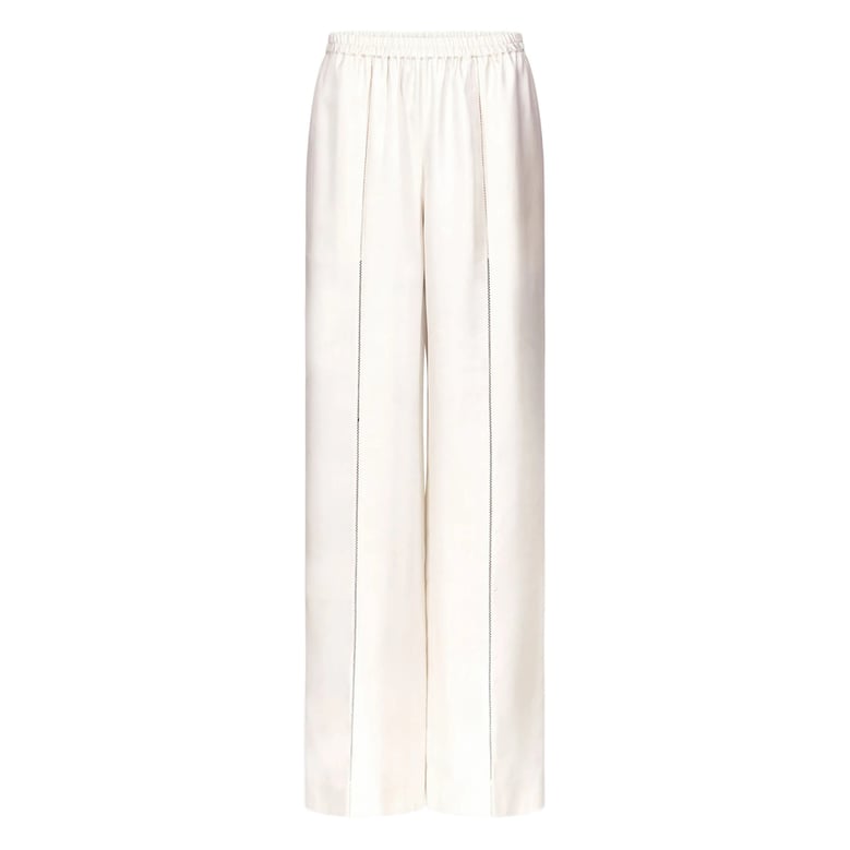 silk pant with lace-stitch detail by Selfnex