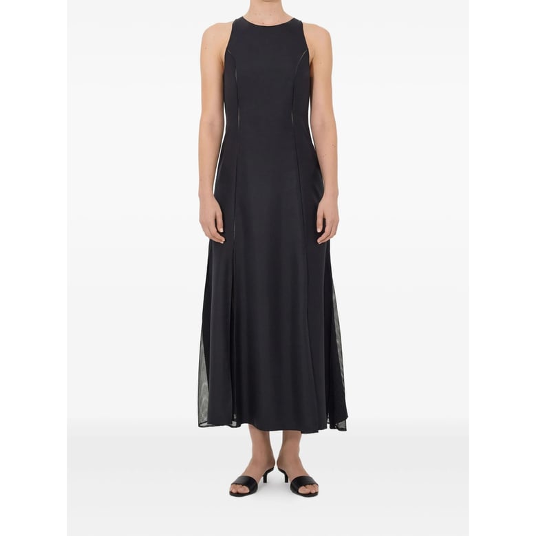 flared skirt dress with lace-stitching by Selfnex