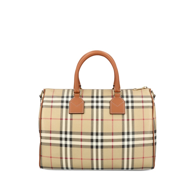 beige check pattern top handle bag by Selfnex