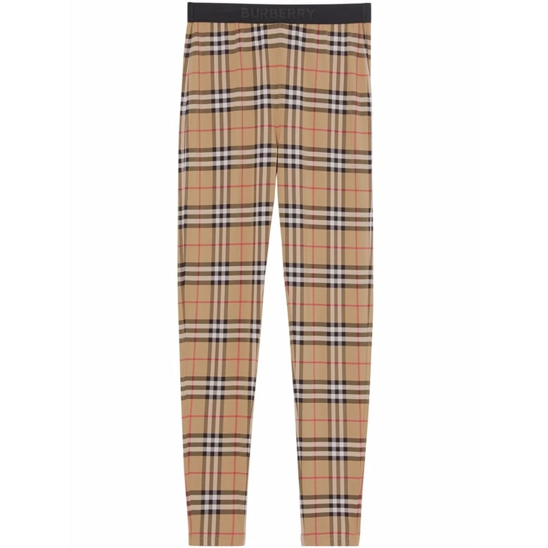 brown vintage check stretch pants by Selfnex
