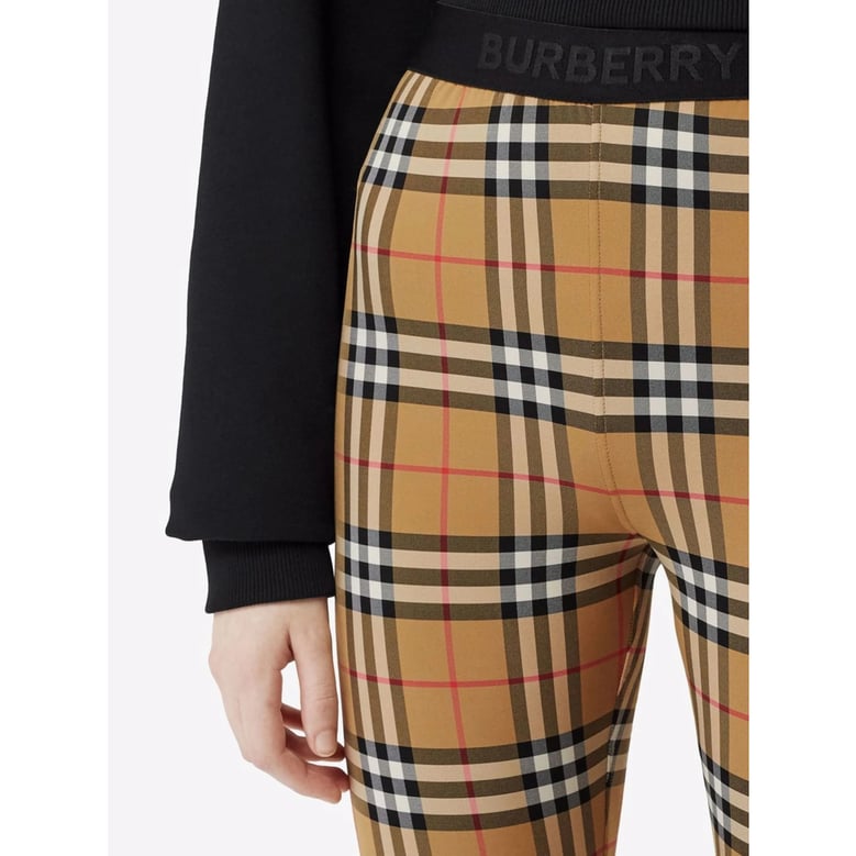 brown vintage check stretch pants by Selfnex