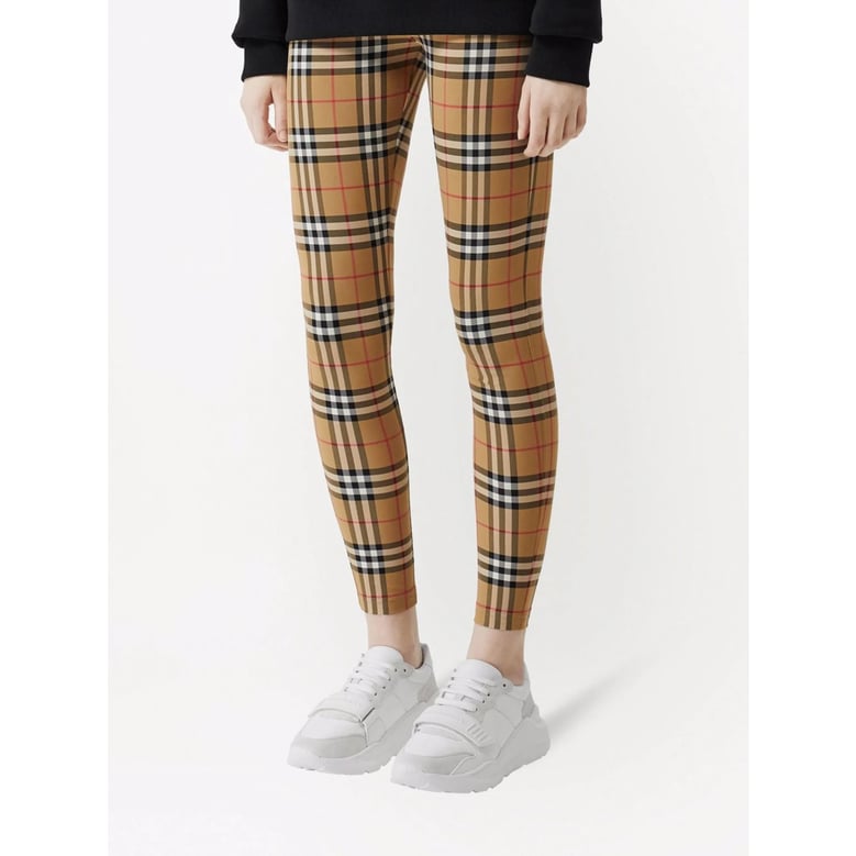brown vintage check stretch pants by Selfnex