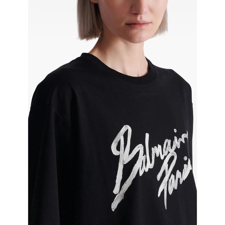 black cotton t-shirt with brush print by Selfnex