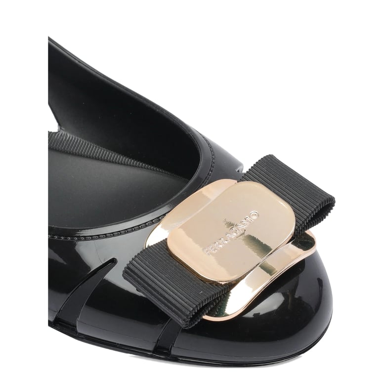 black cut-out ballerina shoes with bow by Selfnex