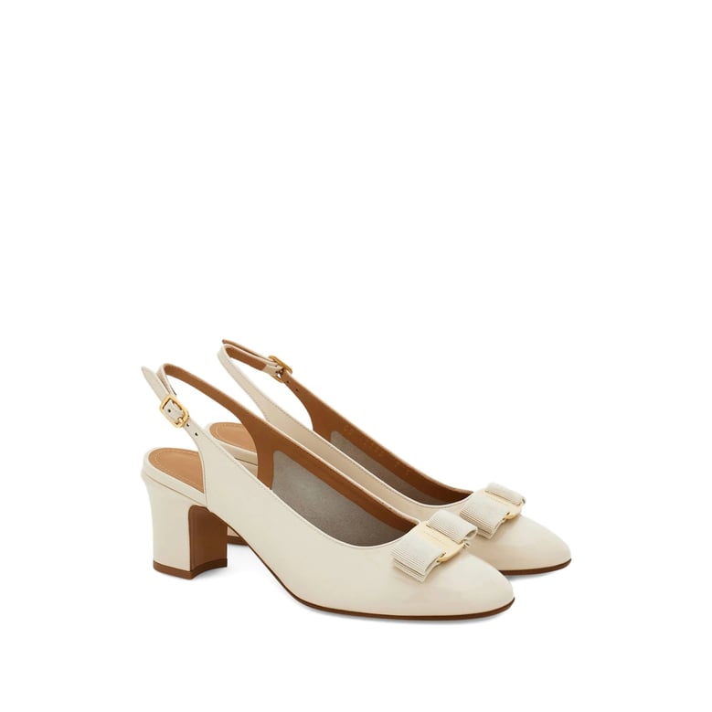 white slingback shoes with bow detail by Selfnex