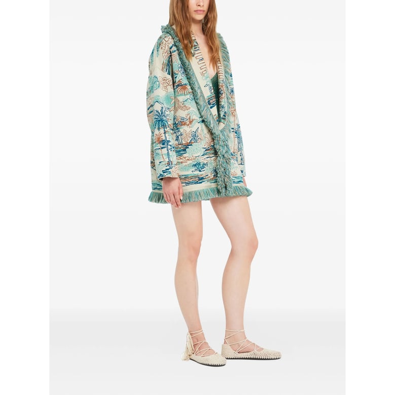 fringed trim open front sweater by Selfnex