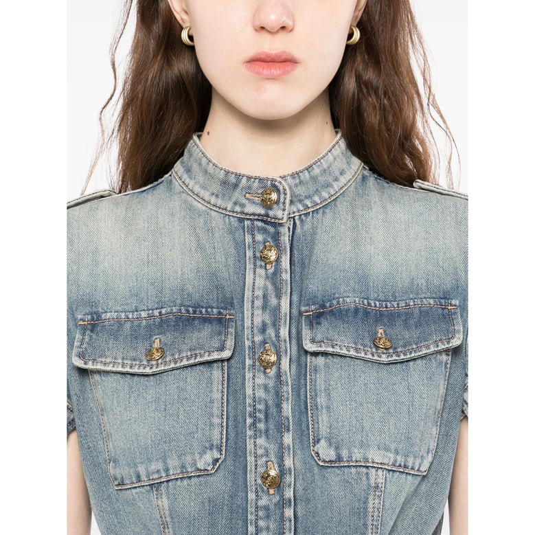 indigo blue button-up shirt by Selfnex