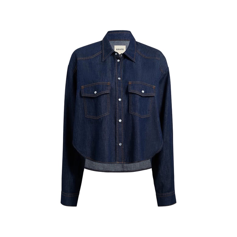 shirt with patch pockets and curved hem by Selfnex