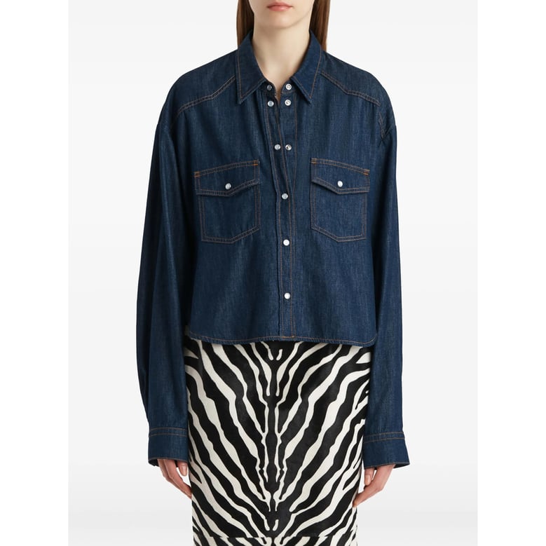 shirt with patch pockets and curved hem by Selfnex