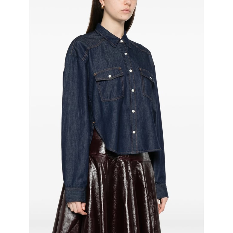 shirt with patch pockets and curved hem by Selfnex