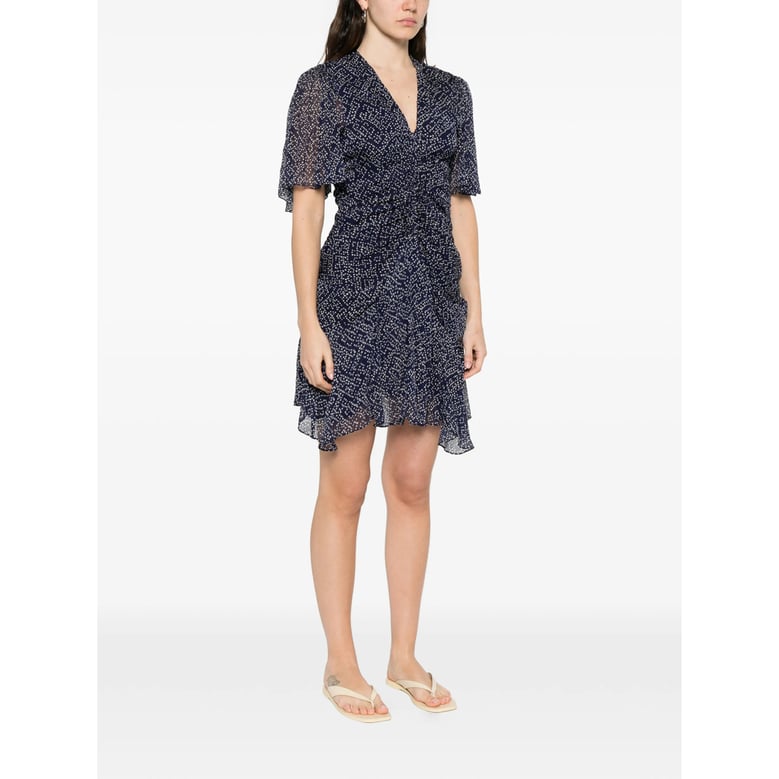 midnight blue printed dress with v-neck by Selfnex