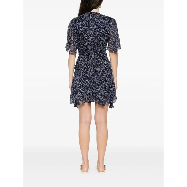 midnight blue printed dress with v-neck by Selfnex