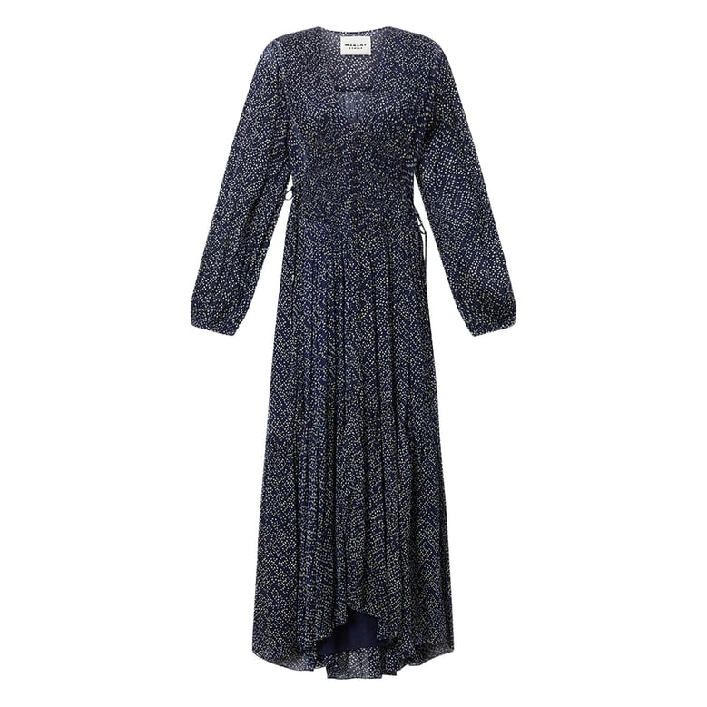 blue polka-dot v-neck dress by Selfnex