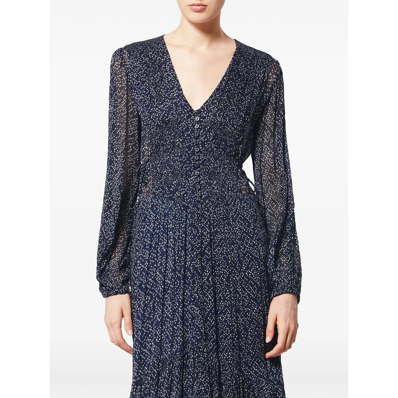 blue polka-dot v-neck dress by Selfnex