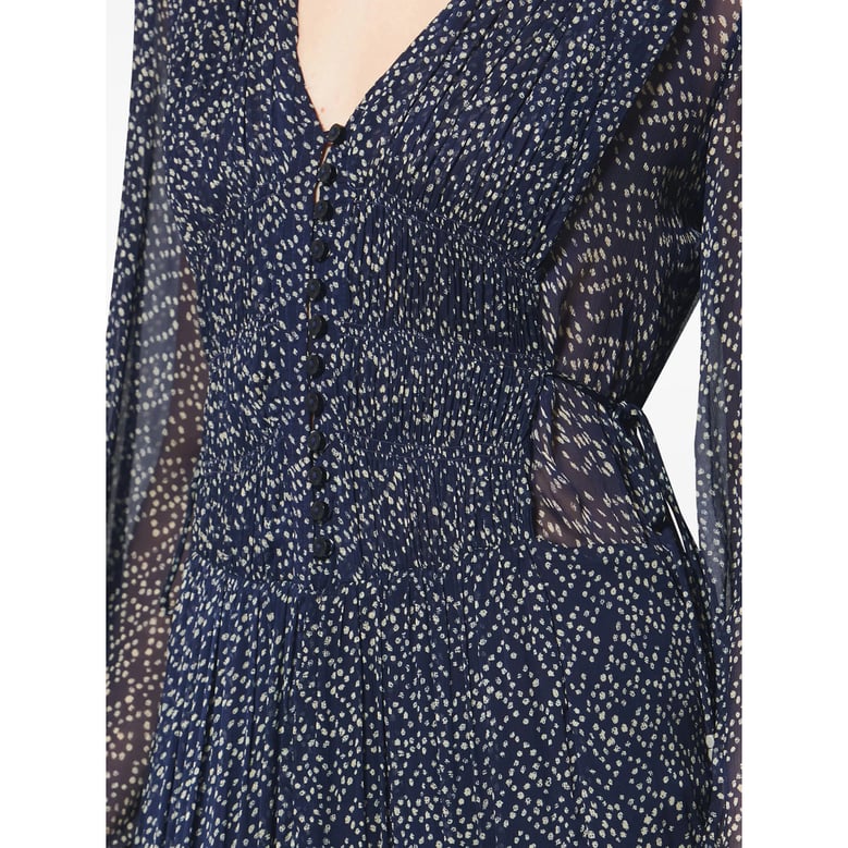 blue polka-dot v-neck dress by Selfnex