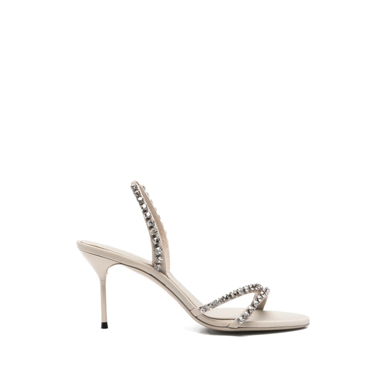 beige crystal-embellished stiletto heel shoes by Selfnex