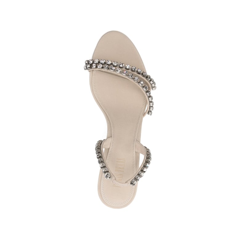 beige crystal-embellished stiletto heel shoes by Selfnex