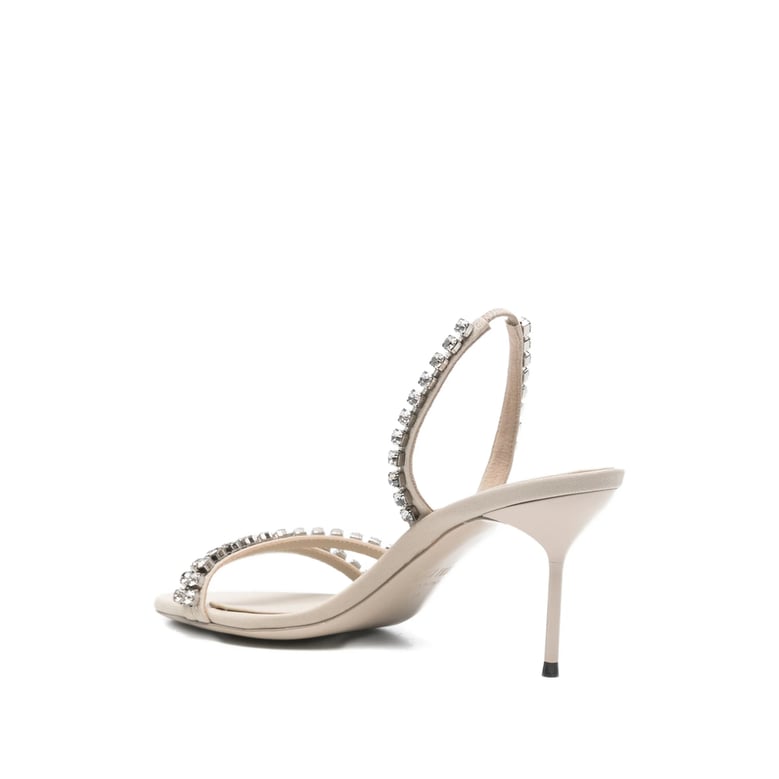 beige crystal-embellished stiletto heel shoes by Selfnex