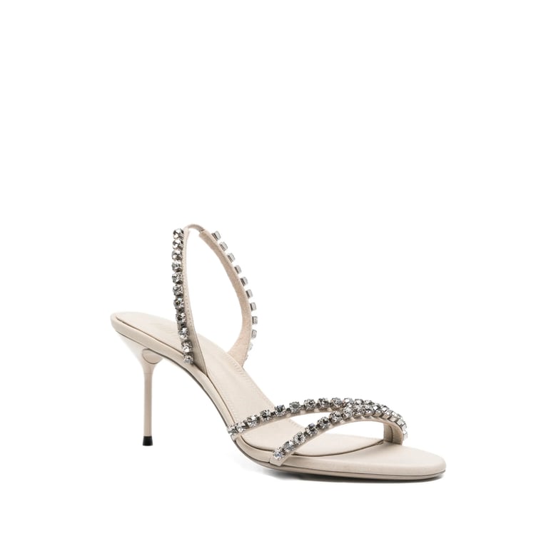 beige crystal-embellished stiletto heel shoes by Selfnex