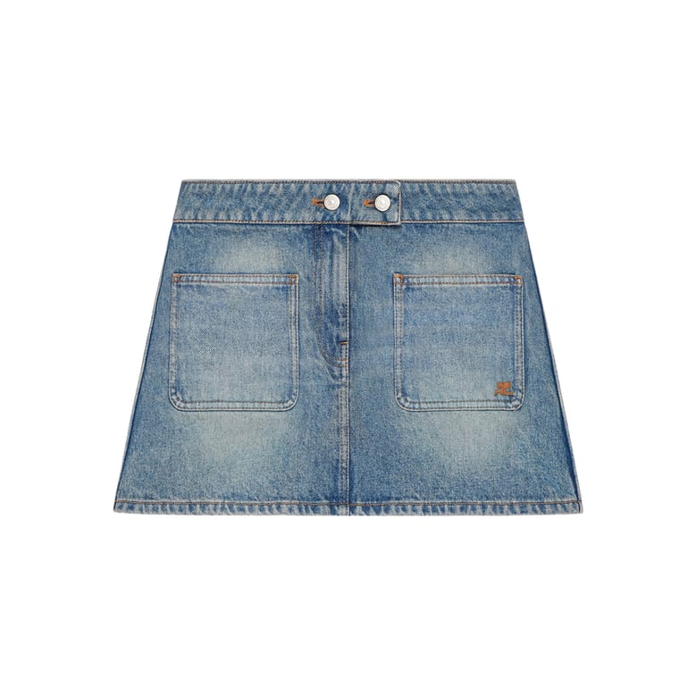 button-fastening blue skirt by Selfnex