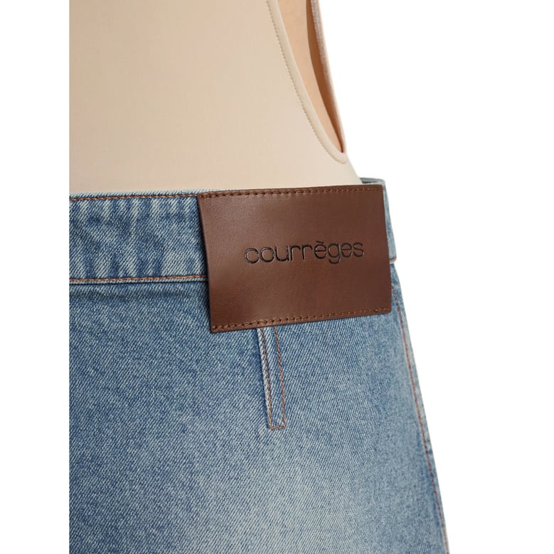 button-fastening blue skirt by Selfnex